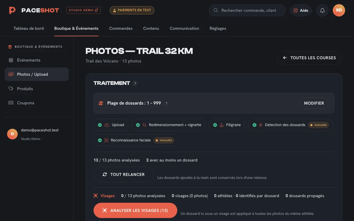 Gestion des photos d'une course : détection des dossards et import